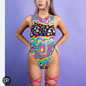 Freedom Rave Wear Happier Sideboob Bodysuit — NWOT Size Medium